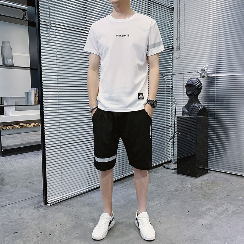 2021新款夏季男士休闲运动套装短袖短裤套装宽松透气两件套
