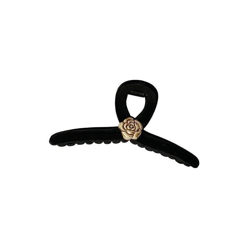 Autumn And Winter Black Flocking Grab Clip Back Head Large Hair Clip Women's Hairpin Shark Clip High-Grade Temperament Hair Grab Fascinator Item Picture