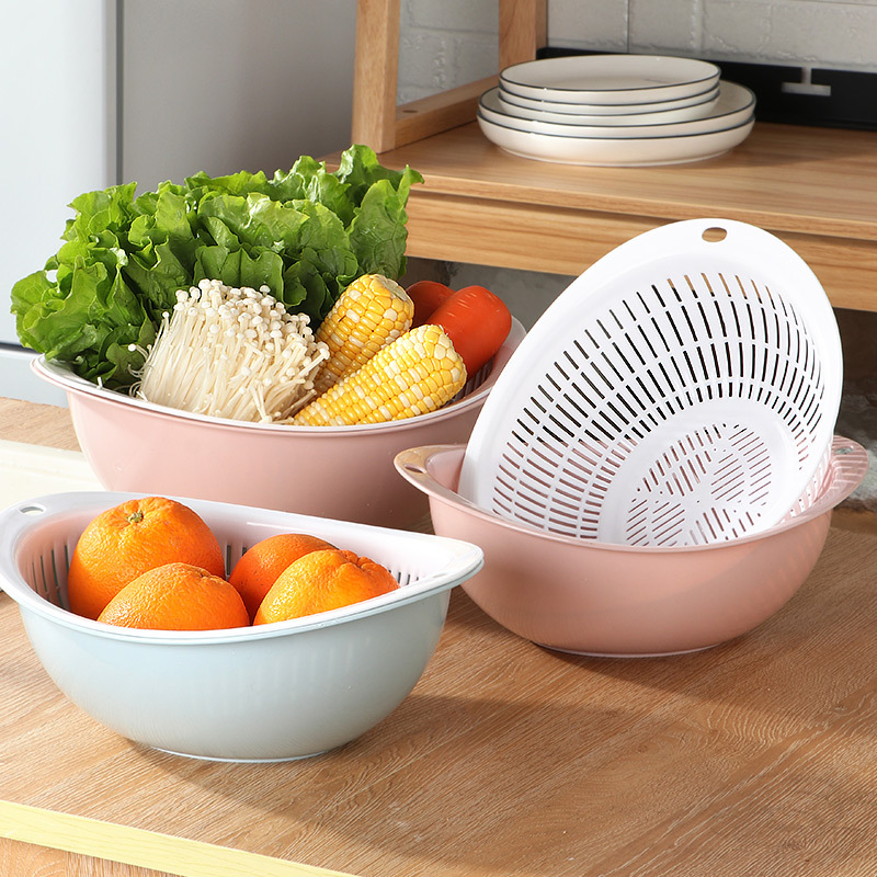 Japanese Simple Double Layer Drain Basket Plastic Kitchen Storage Multi-Functional Drop Resistant Washing Vegetables Filter Basket Fruit And Vegetable Drain Basin Specification drawing