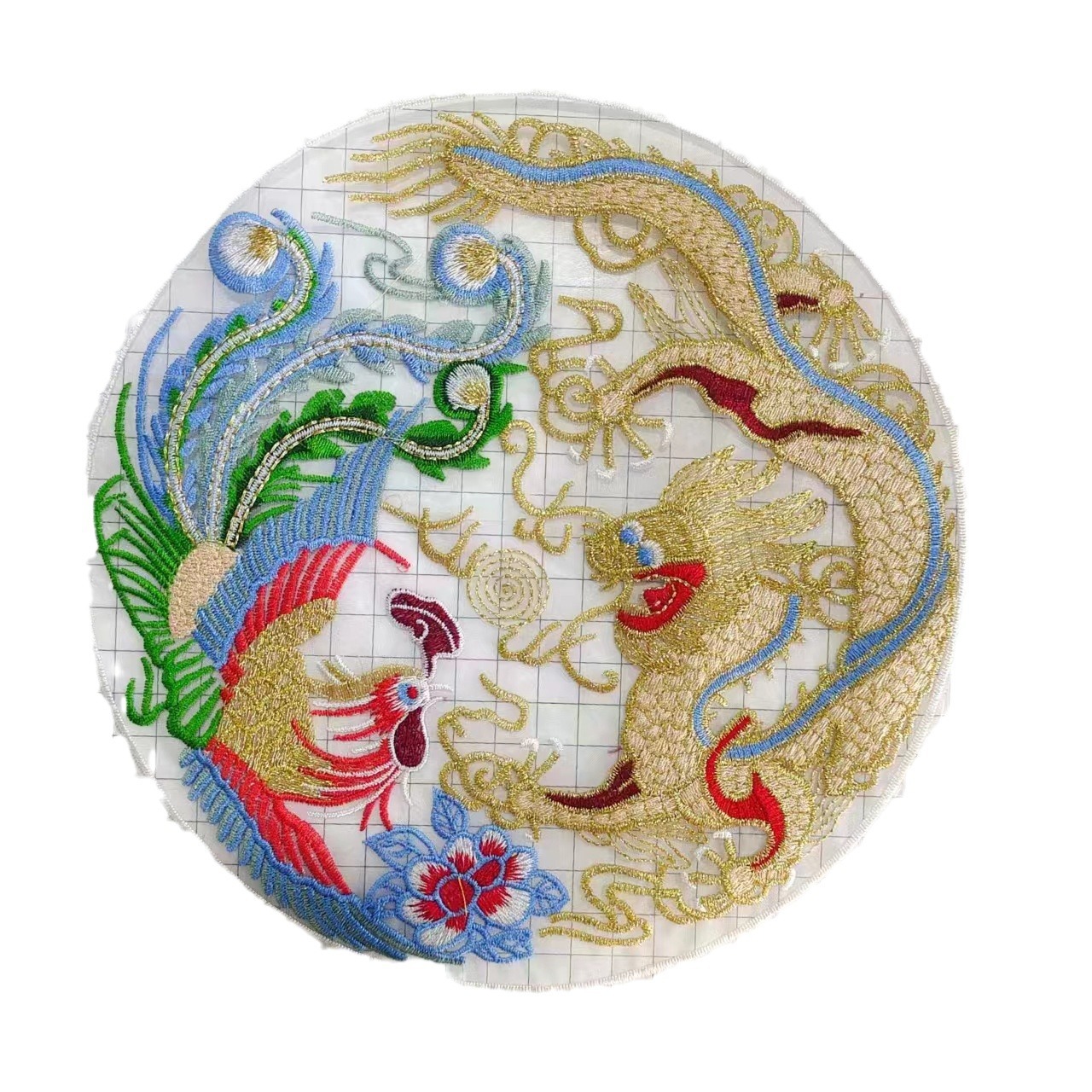 Gallo Wholesale Flat Embroidery Gold Dragon Blue Phoenix Accessories Semi-Finished Clothing Hat Bag Hoodie Computer Embroidery 1