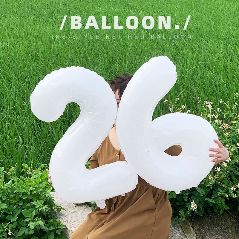 INS网红气球森系DIY白色32寸数字铝膜气球派对装饰飘空氦气球批发详情图1