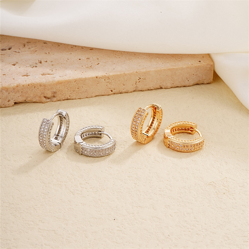 European and American double-row full-diamond fashionable, light luxury, micro-set individual earrings, women's trendy, exquisite and high-end ear accessories Specification image