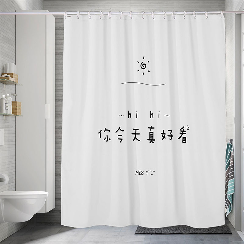 Shower Curtain Waterproof Cloth Factory Straight Pin Bathroom Partition Hanging Curtain Bath Shower Mould-Proof Curtain Free Of Drilling Specification drawing