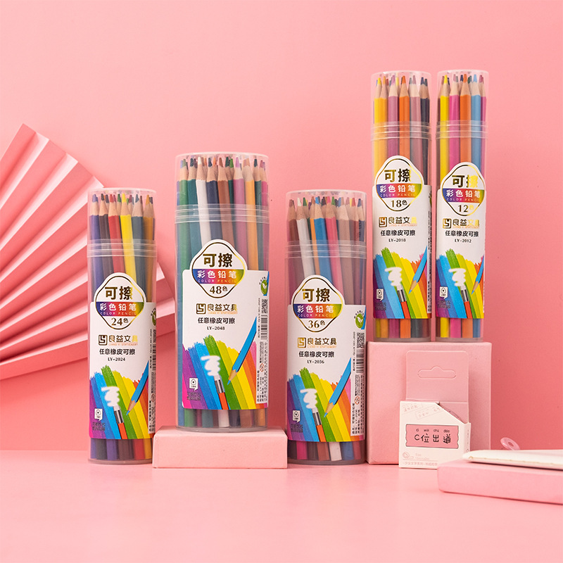 Wholesale of wood-erasable colored pencil stationery sets, triangular rod colored pencils, and primary school students' doodling and coloring pencils