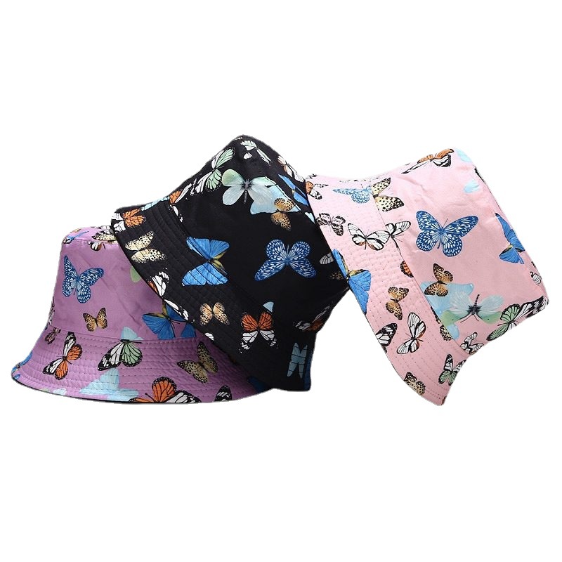 Cross-border trade butterfly fisherman's hat with printed double-sided wearable basin hat, spring and summer vacation style fashionable sunshade and sun protection hat details Picture
