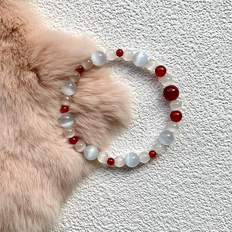 "Red Makeup for You" New Chinese style red size 碯 lychee jelly cat's eye bead bracelet retro exquisite whitening bracelet for girls Specification image