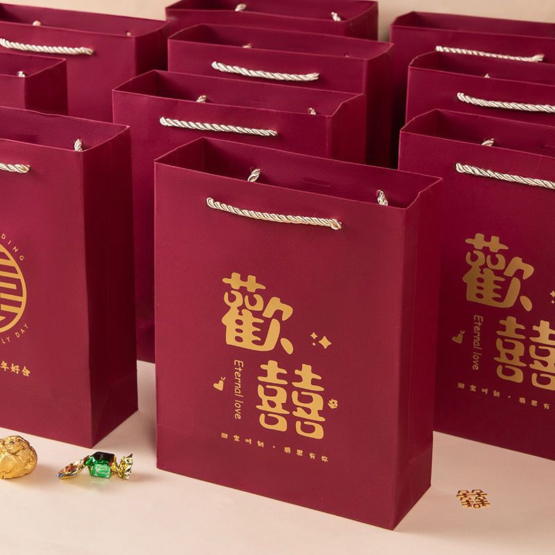 新款结婚手提袋喜糖袋子婚礼回礼盒空盒礼袋伴手礼品盒伴娘装包邮