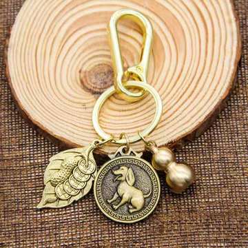 纯铜一叶生财葫芦黄铜钥匙挂件复古叶子福袋中国风创意礼品钥匙圈详情图4
