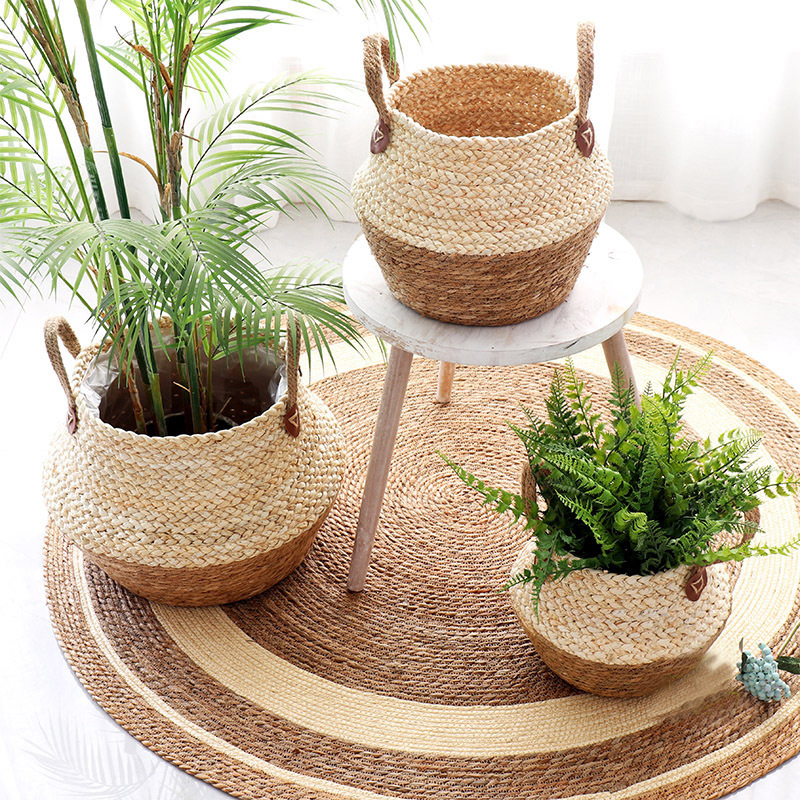 Amazon Grass Plant Flower Basket Storage Basket Hand-Woven Storage Basket Floor Dirty Clothes Storage Bamboo Basket Pot Set Specification drawing