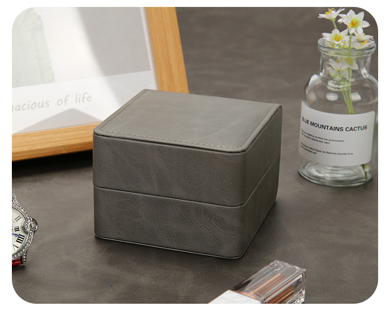 pu leather stitching watch box, flip cover watch storage box, live-streaming jewelry packaging display box, portable gift watch box pic 14