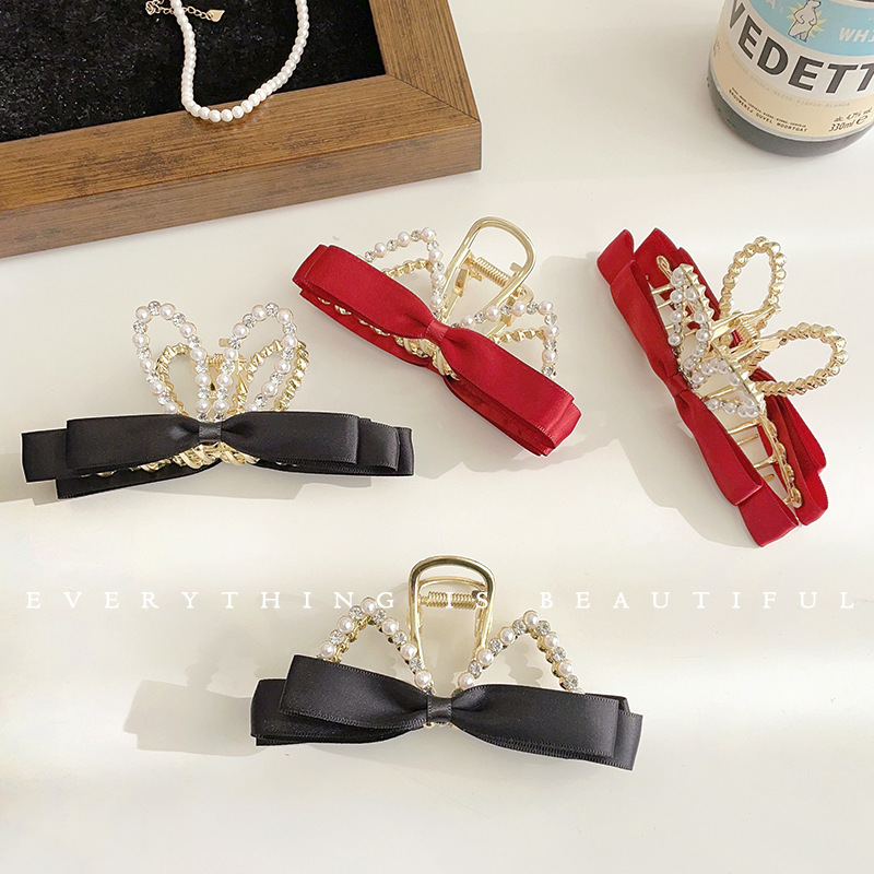 Strass coreano perlas orejas de conejo arcos grapa de pelo grapa de pelo nuevo clip de pelo temperamento clip de tiburón accesorios de pelo details Picture