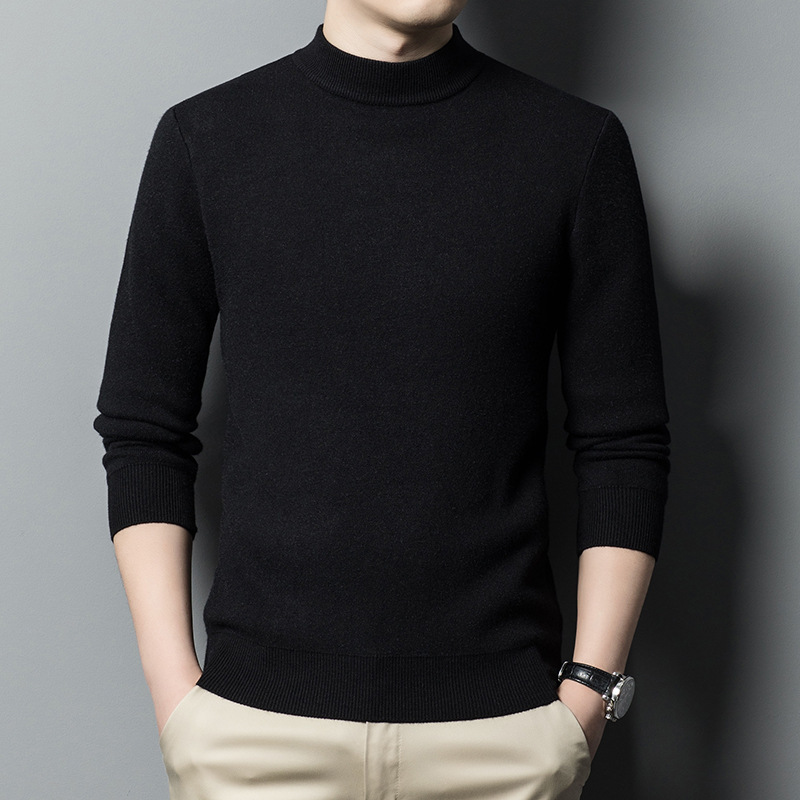 2022 New autumn and winter solid-color fitted men's knitted sweater, men's base layer, simple semi-high-neck sweater for men Application Scenario