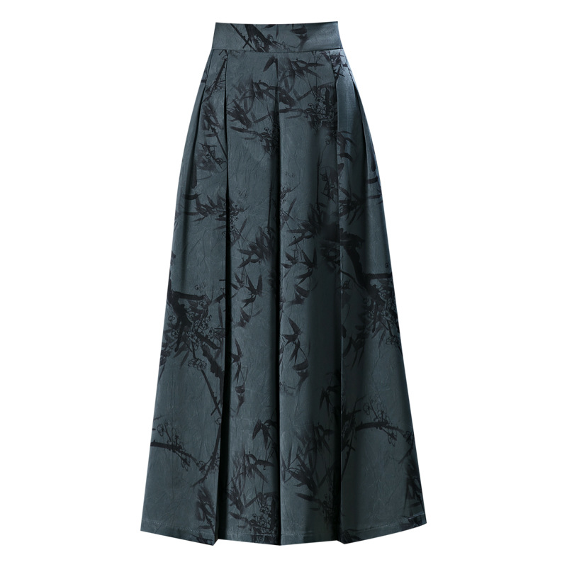 Printed wide-leg pants for women in summer, thin high-waisted ice silk pants for middle-aged and elderly mothers, large size, drape, casual eight-inch culottes Item Picture