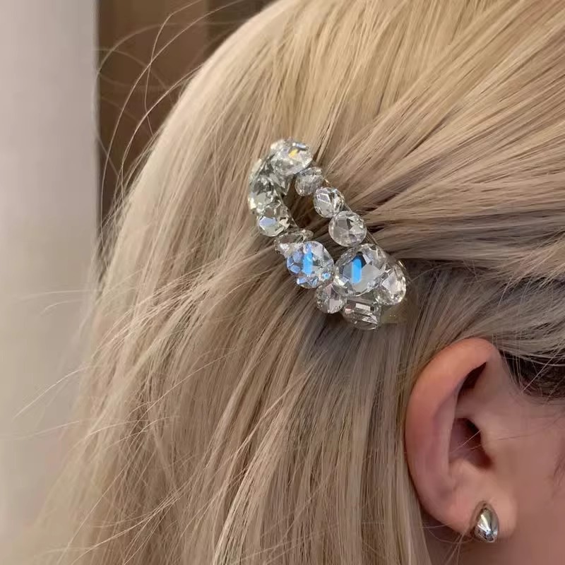 High-end style, super side zircon oval hair clip, makeup bangs hair clip, ins style side clip, stylish