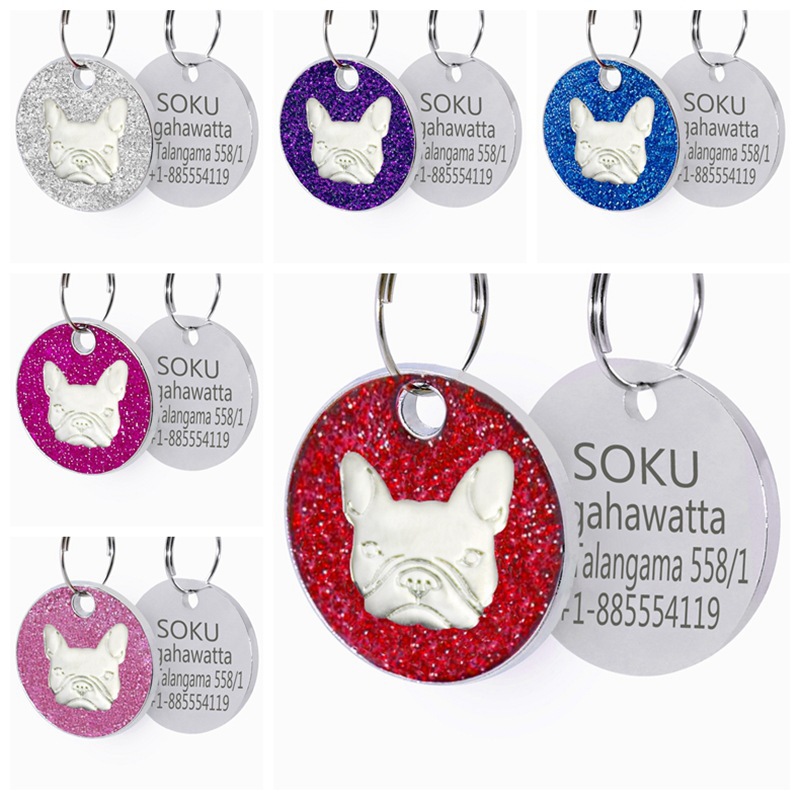 New six-color pet dog tag anti-loss engraved bullfighting print dog collar pendant, pet jewelry pendant