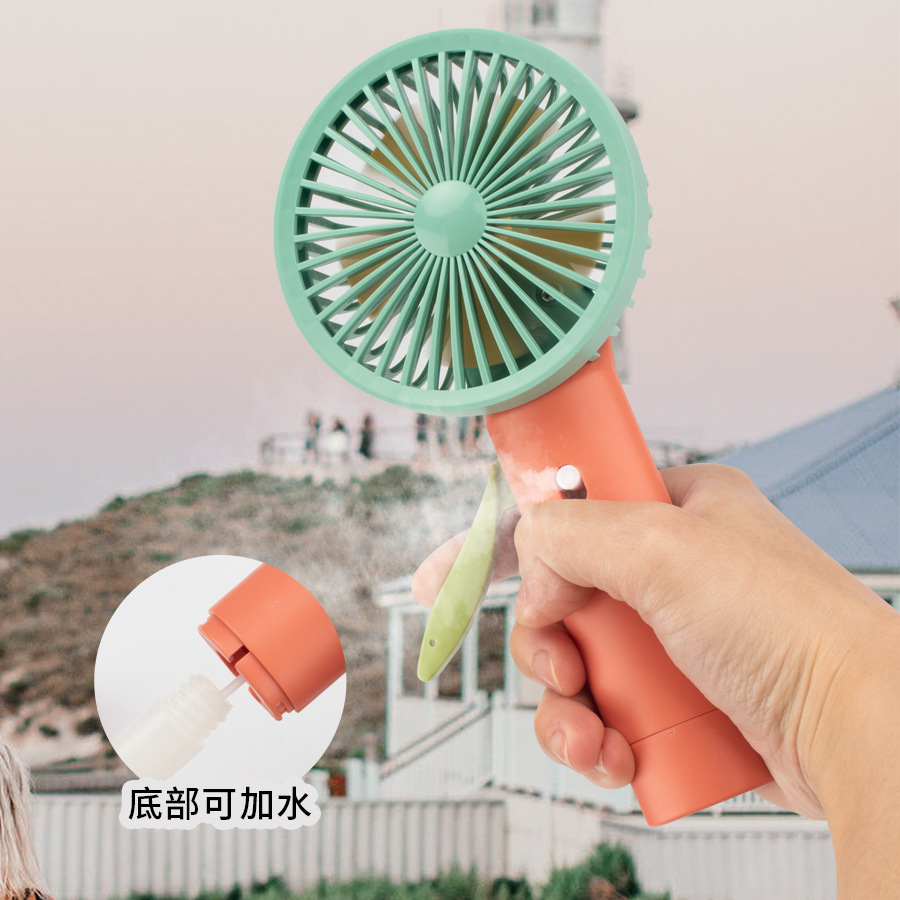 夏季卡通便携创意手压小风扇/手压小风扇带喷雾/手持户外懒人学生按压小风扇产品图