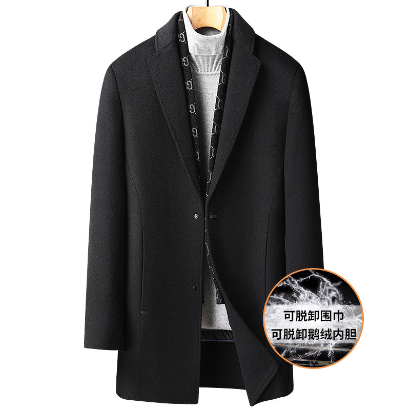 Autumn and winter scarf style, thickened white goose down inner liner, medium-length double-sided woolen coat, double-sided wool coat for middle-aged and young people Item Picture