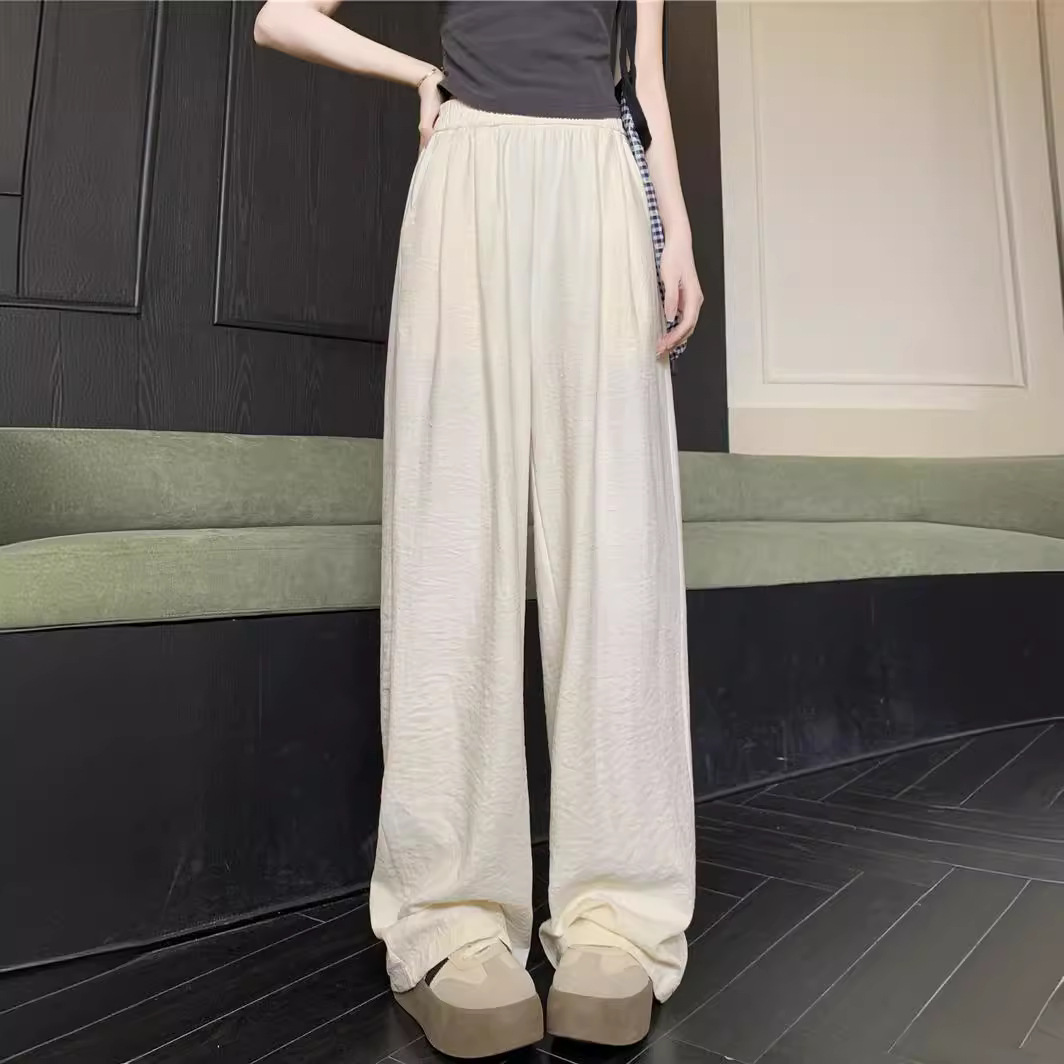 慵懒风醋酸肌理感奶芙阔腿裤女春夏季薄款高腰垂感冰丝直筒拖地裤