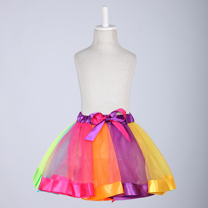 Rainbow dress Mesh tutu dress Children's Dance dress Girls' half children's dress Show Pompous dress details Picture