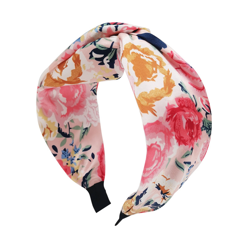 Exclusive Qiwei Accessories, exclusive Qiwei Accessories, new cross-border headwear and hair accessories from Europe and America, elegant fabric, knotted, floral print, wide-brimmed hair band for women Specification image