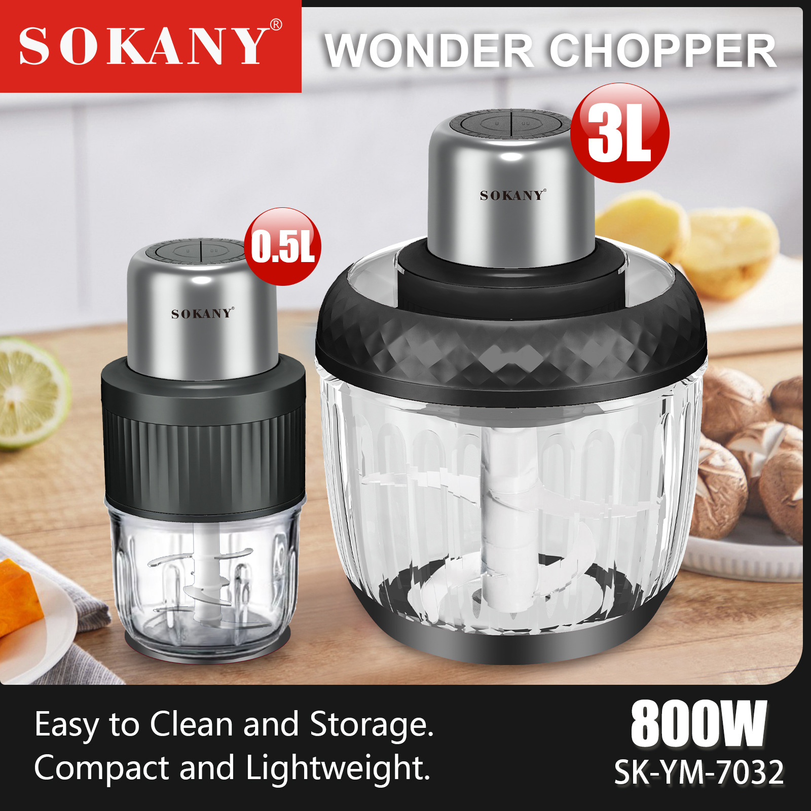 Cross-border Sokany7032 meat grinder, household multi-functional two-in-one, all-purpose vegetable and meat grinder, black and white mixed type