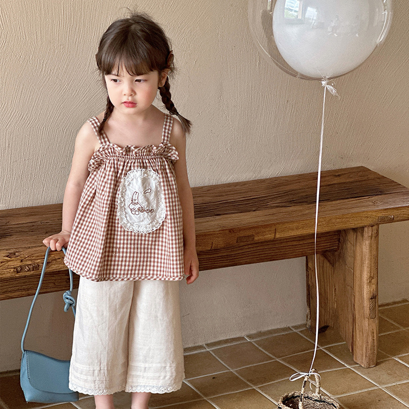 Girls' summer halter top 2024 New style Children's Korean sweet shirt Girls' summer stylish baby shirt