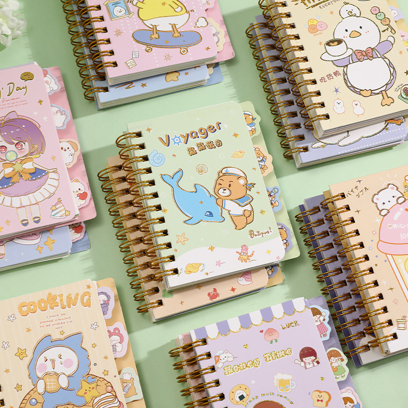 Thousand Yu Culture Simple Small Cartoon Cute Loose-Leaf Flip Over Work Study Notepad Record Book Pocket Small Book Application Scenario