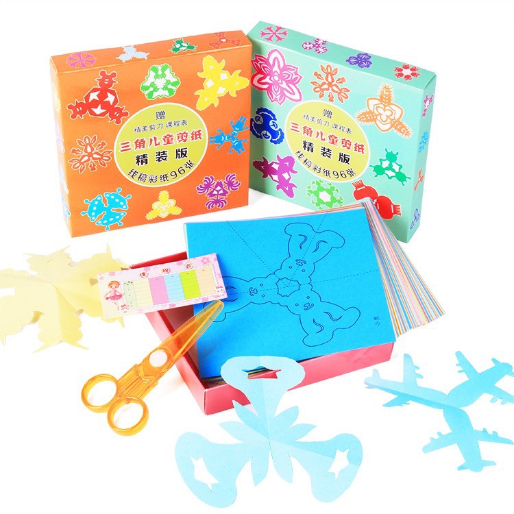 Children's triangular paper-cutting 96-piece set, color line drawing pattern origami, kindergarten DIY handicraft materials