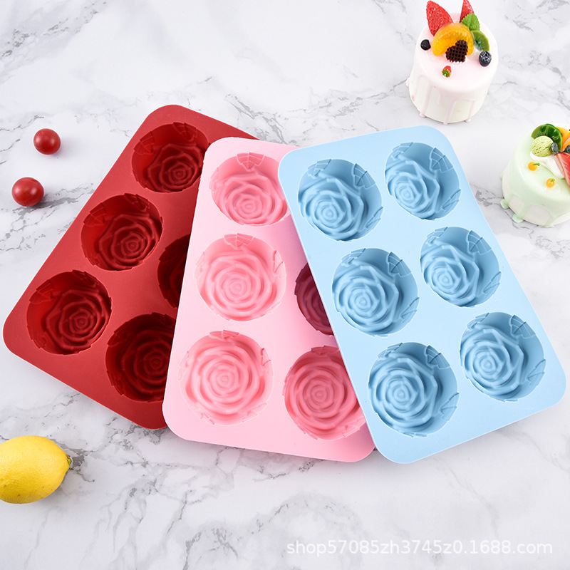 6-piece rose cake mold, food-grade silicone mousse mold, candle gypsum crystal resin mold, easy to demold details Picture