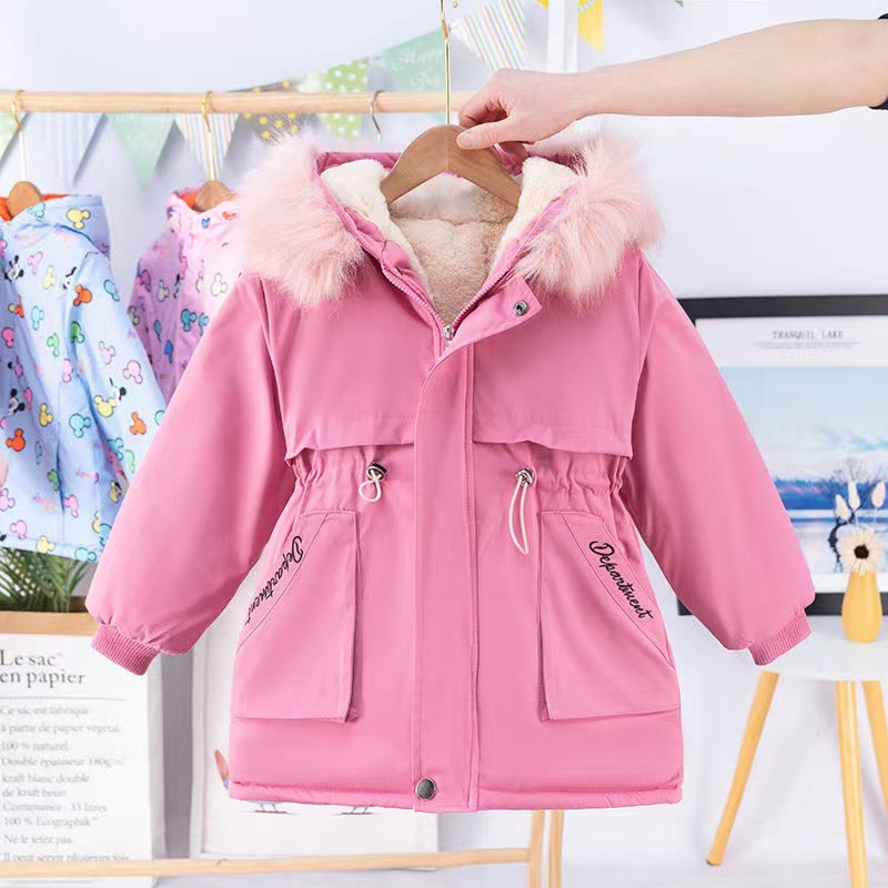 Baby Girls Winter Coat 2023 New Style Children Plus Cashmere Thickened Fashion Cotton-Padded Coat Girl Children Pie Overcome details Picture