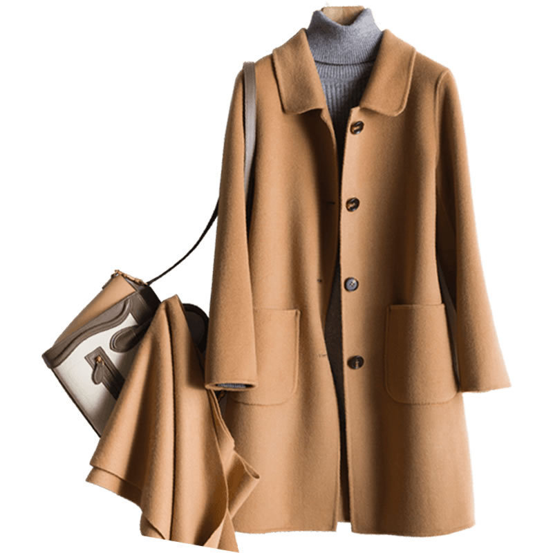 Double-sided woolen coat for women 2022 new autumn and winter, single-breasted mid-length loose and elegant thickened woolen coat Item Picture