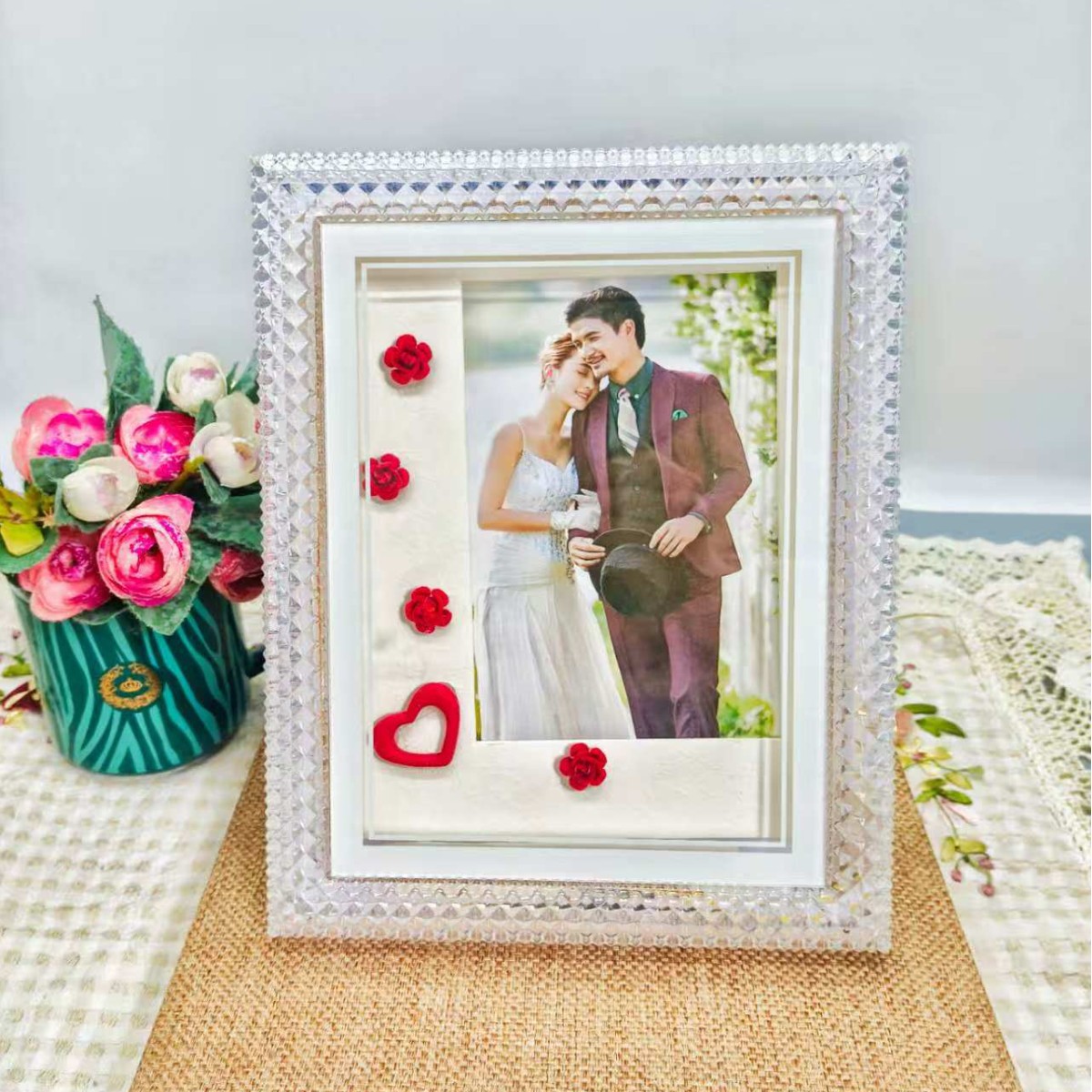 相框摆台高级感带灯led床头创意轻奢插电式桌面diy简约氛围跨境