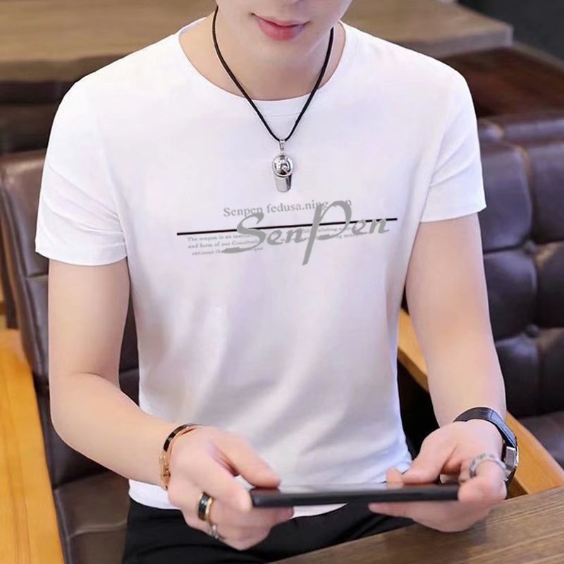 Summer short-sleeved T-shirt for men, figure-hugging letter-printed top, trendy and casual round-neck T-shirt for young People's Daily wear