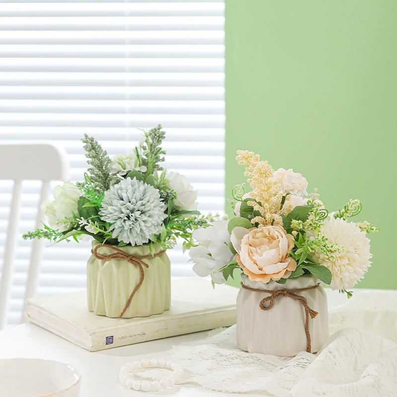 Pastoral style, fresh and delicate hydrangea ceramic potted plant, home living room, office desk decoration, silk flower simulation flower ornaments