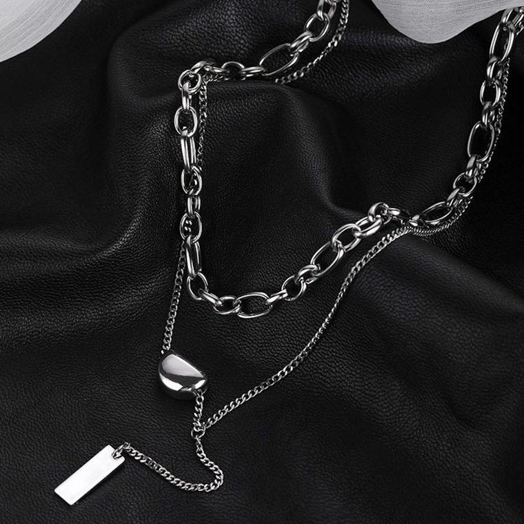 Acacia Bean Double Titanium Steel Necklace Women Simple Ins Lucky Bean Double Layer Wear Collarbone Chain Choker Accessories Specification drawing