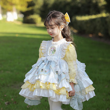 一件代发2023春秋新款女童洛丽塔裙子儿童可爱Lolita蓬蓬裙送发饰