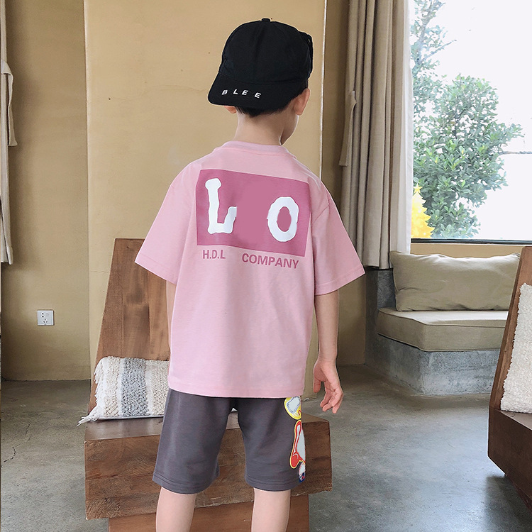 2022 Summer New Japanese-style children's clothing, four-color short-sleeved T-shirts for boys, round-neck cotton parent-child outfits, half-sleeved dropshipping details Picture