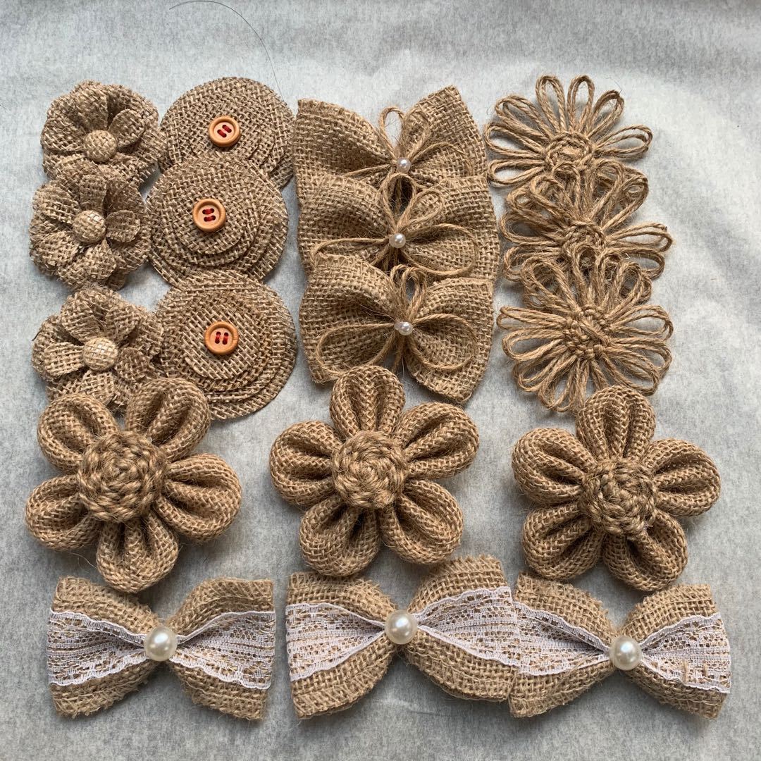 Cross-border best-selling DIY yellow linen flower, handcrafted flower processing items, shoes, hats, twisted ropes, bows, decorative accessories Specification image