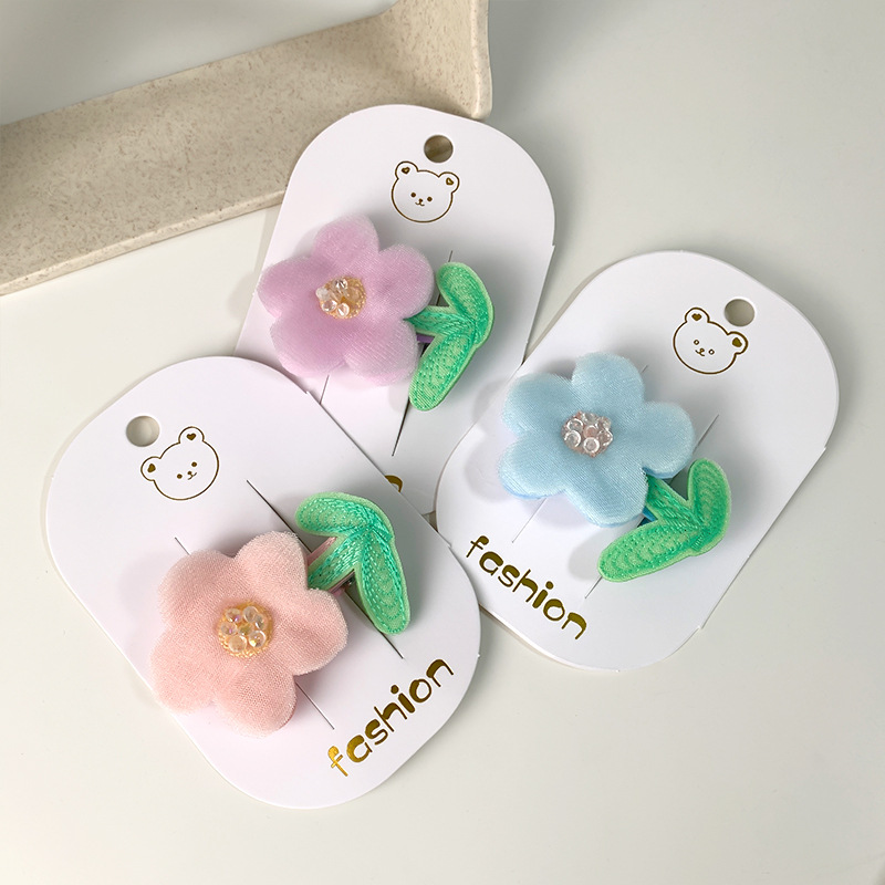 Korean-style gauze little flower children's hair accessory, cute flower girl hair clip, sweet princess bangs broken hair clip headwear details Picture