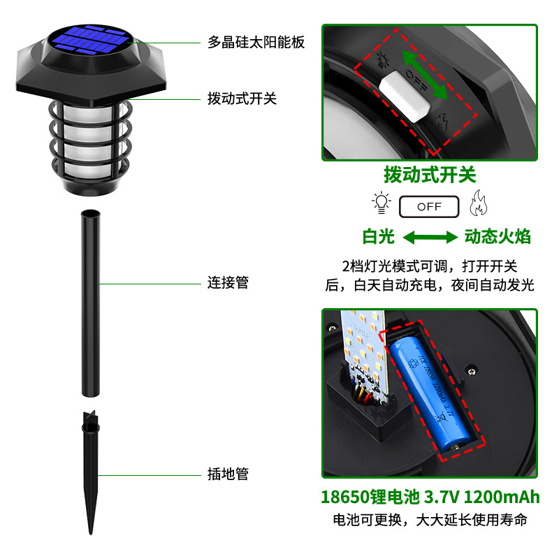 Cross-border new solar dynamic simulation flame lamp, courtyard ground socket lamp, waterproof yard LED landscape lawn lamp Specification image