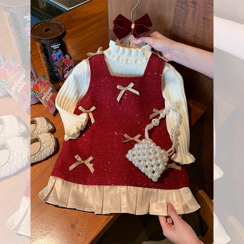 Children's Star Round Girls' Dress Autumn and Winter new style baby red children's winter dress with velvet, birthday dress, princess dress Specification image