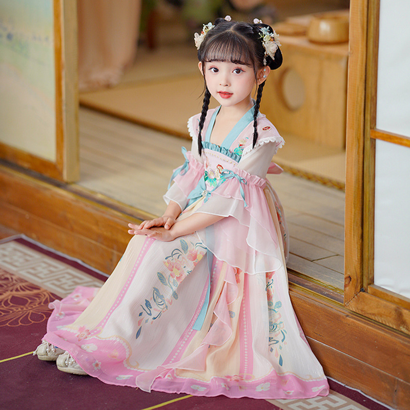 National Trend - Girls' Hanfu 2026 Summer Thin Chinese-style Princess Dress Fairy Ancient Dress Children's Tang Dress Chiffon Dress