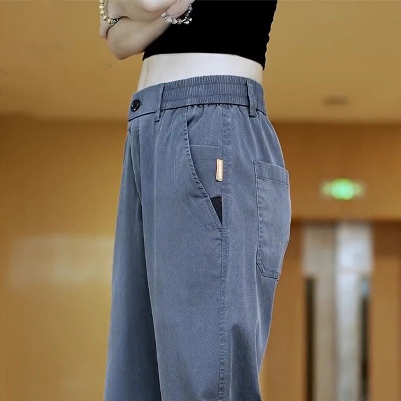 工装裤子男款直筒宽松弹力松紧腰长裤夏季薄款休闲裤男耐磨牛仔裤