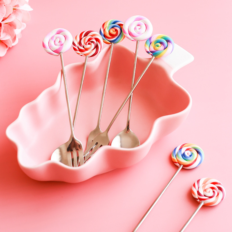 304不锈钢餐具ins创意冰淇淋勺子家居彩色可爱甜品勺水果叉批发详情图1