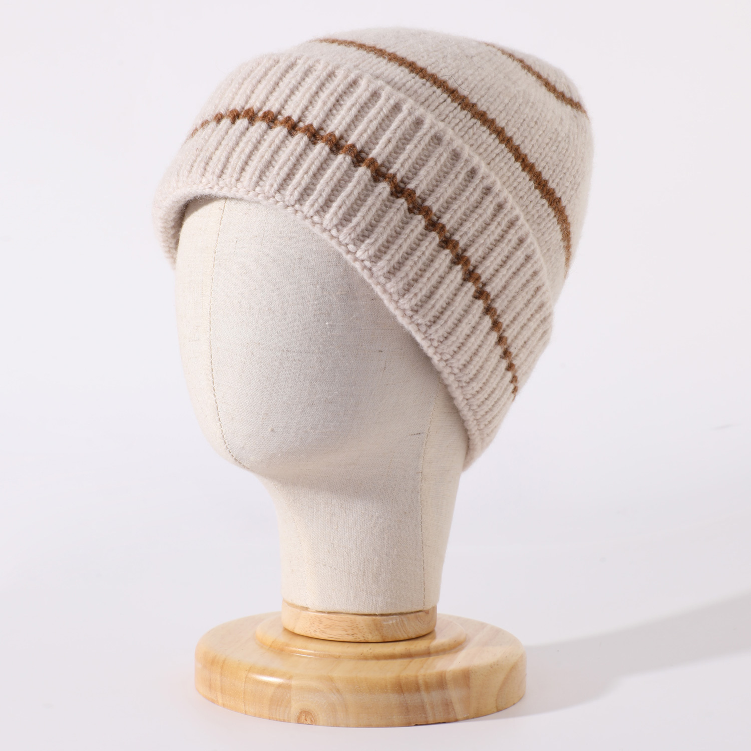 The New Pure Wool Striped Hat For Ladies 2023 Autumn And Winter Sweet Warm Wool Knitted Hat Can Replace Hair details Picture