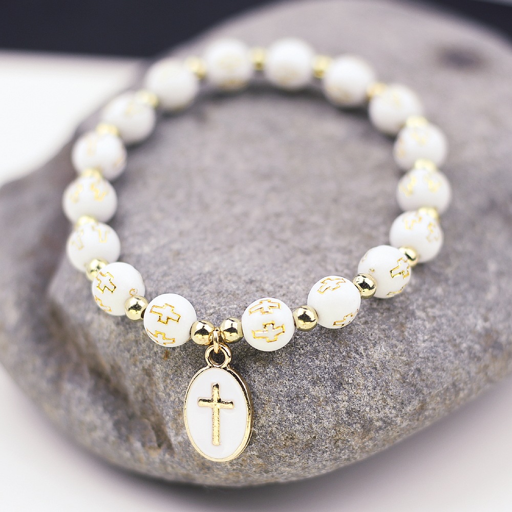 Europe And The United States Cross-Border Foreign Trade Hot Oval Cross Pendant Bracelet Women's Baptism Bracelet Prayer Bracelet Gift Lovers Jewelry Manufacturers Direct Sales