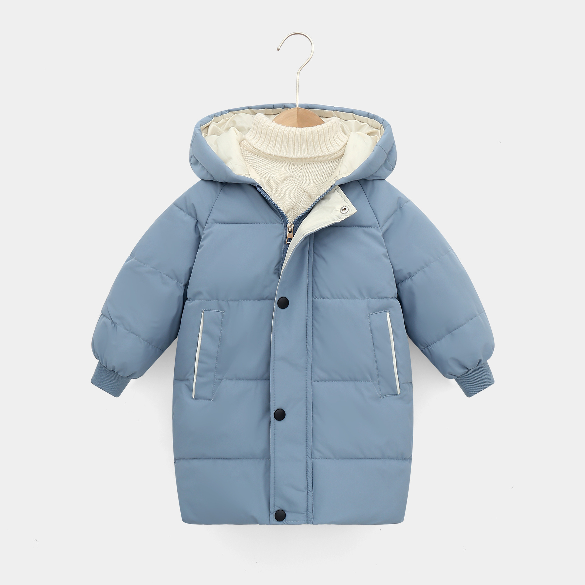 We offer new autumn and winter children's down cotton mid-length hooded down cotton jackets for both boys and girls Specification image