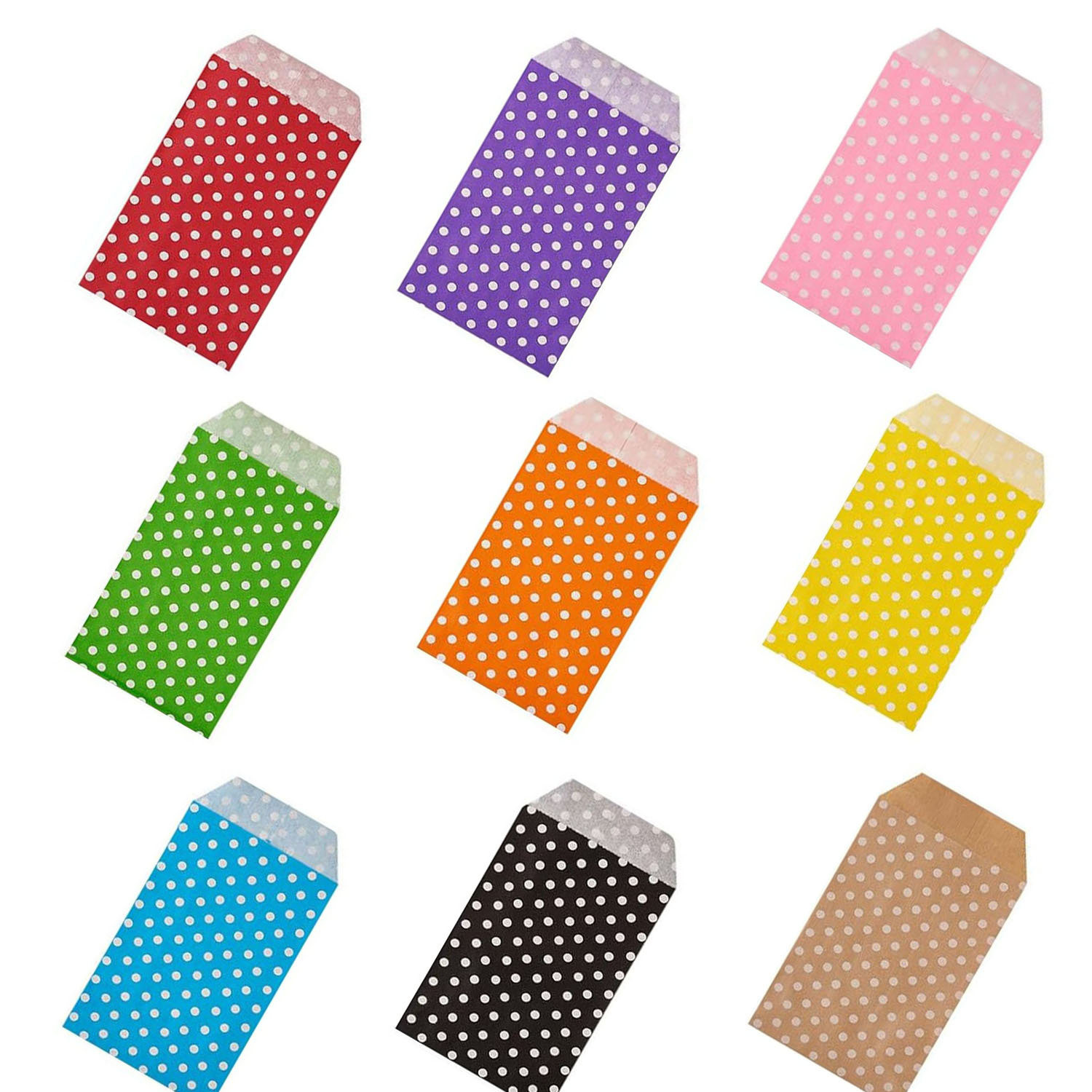 In stock: 8*15 cm, 100 yuan per pack, colorful polt-dot kraft paper bags, food bags, candy paper bags, US Amazon Specification image