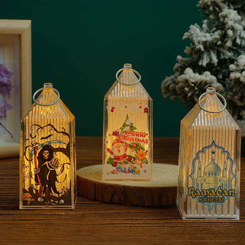 跨境圣诞节风灯装饰创意水晶透明LED发光灯摆件小风灯圣诞树家居