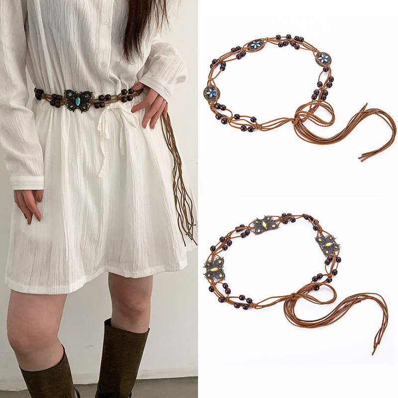 Versatile woven belt, Bohemian women's waist decoration belt, Korean style trendy decorative dress, casual waist chain